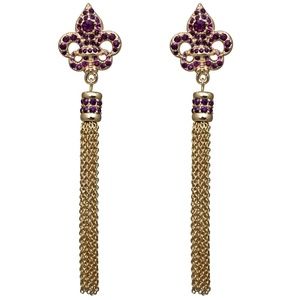 Ritzy Couture Royal Pave Fleur de Lis Amethyst Tassel Earrings (Goldtone)